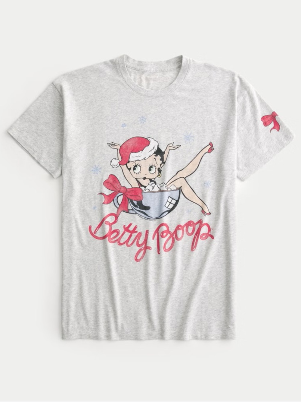 Hollister Graphic Betty Boop Christmas T-shirt cup of hot chocolate